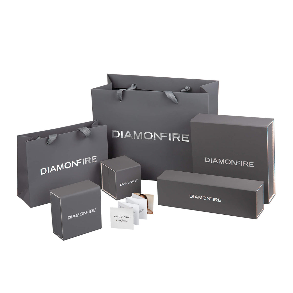 Collection of Diamonfire branded packaging on a white background