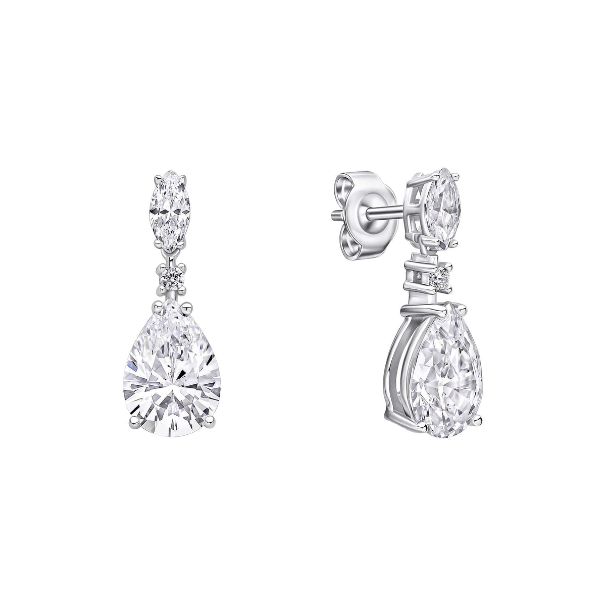 Pair of diamond earrings on a white background