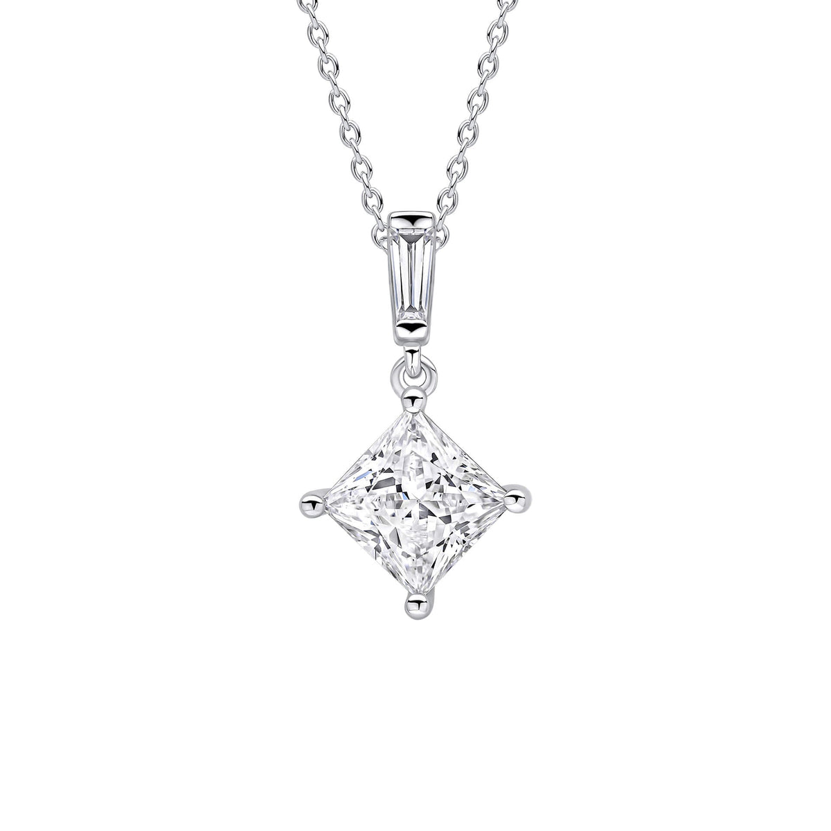 Diamond pendant necklace on a white background