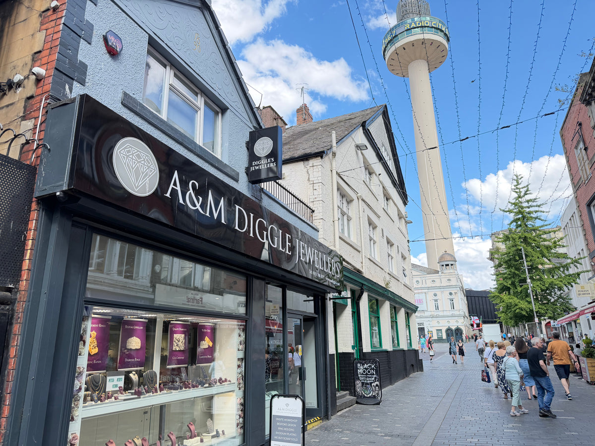 A&M Diggle Jewellers store with the Liverpool Radio City Tower in the background