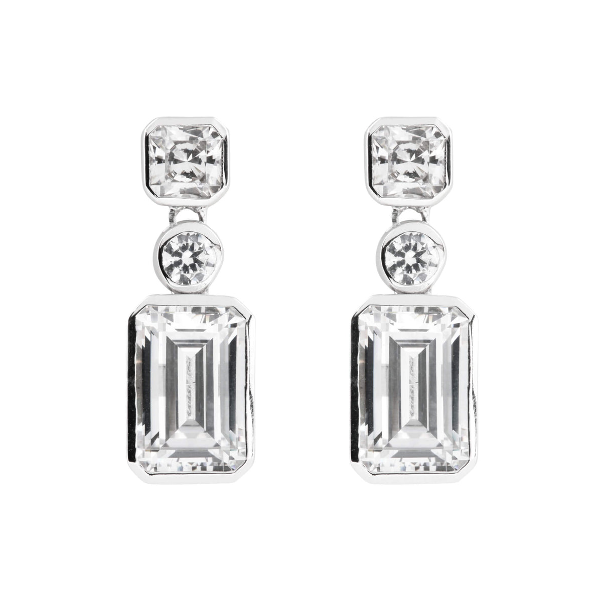 Pair of diamond earrings on a white background