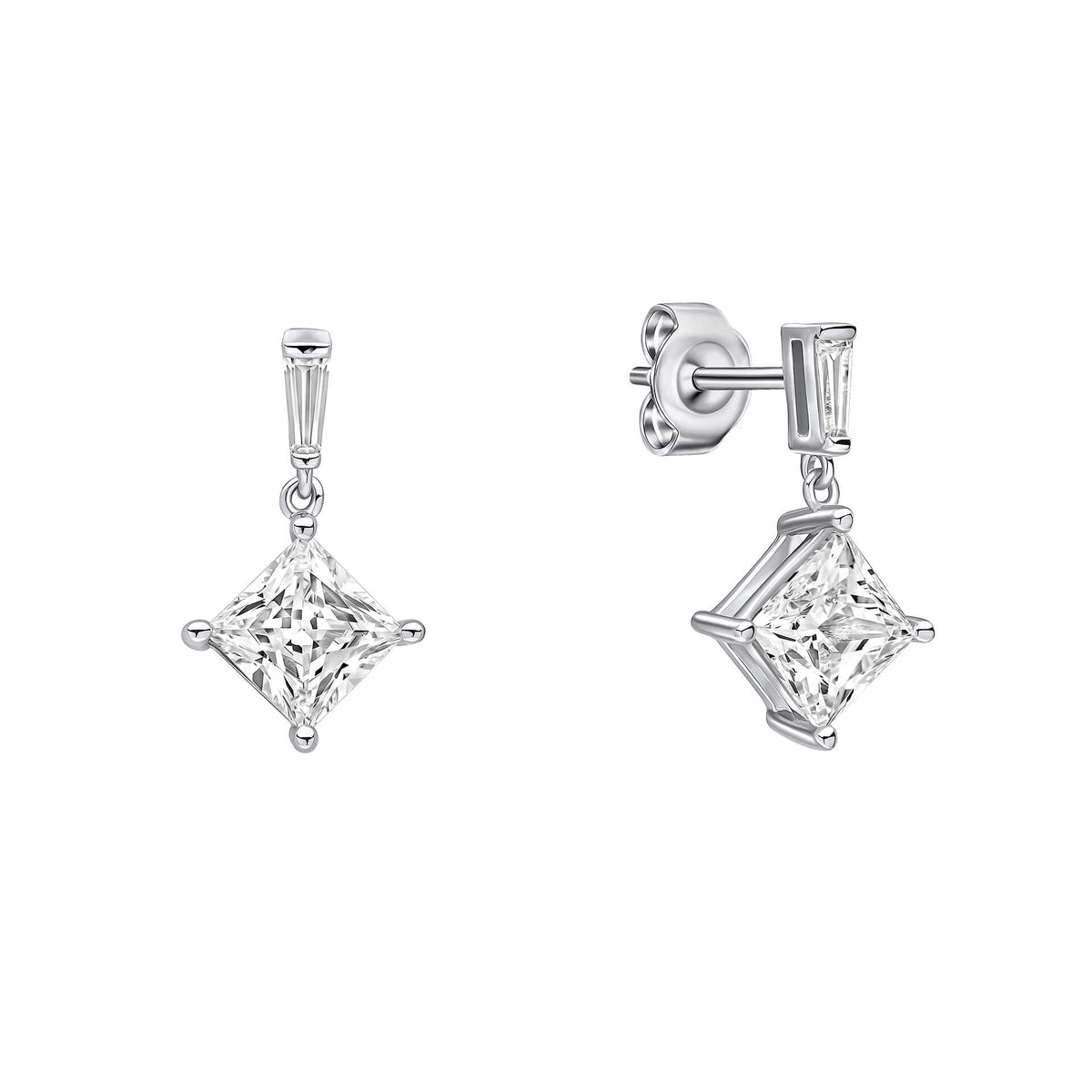 Pair of diamond earrings on a white background