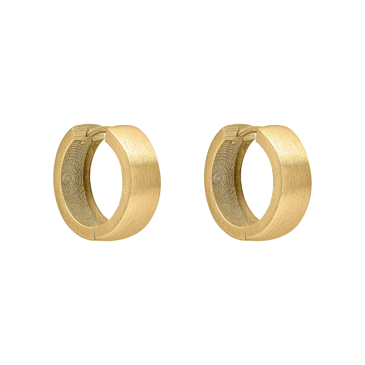Pair of gold hoop earrings on a white background